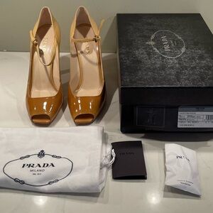 Prada Women’s Tan Ombré Patent Leather Peep-Toe Pumps